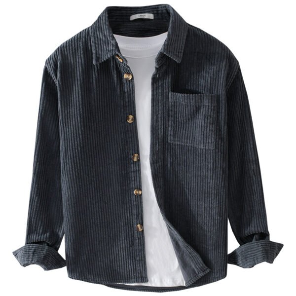 Autumn and winter men's corduroy long sleeved shirt, simple, casual, trendy, retro, handsome men's shirt - Image 5