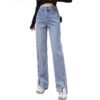 Straight Slit Jeans Women's Spring And Autumn New Korean Loose High Waist Slim Sagging Mopping Pants