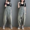 Vintage Jeans Jumpsuit Women Side Pockets Loose Retro Spaghetti Strap Denim Jumpsuit Ankle-length Romper Women Sleeveless