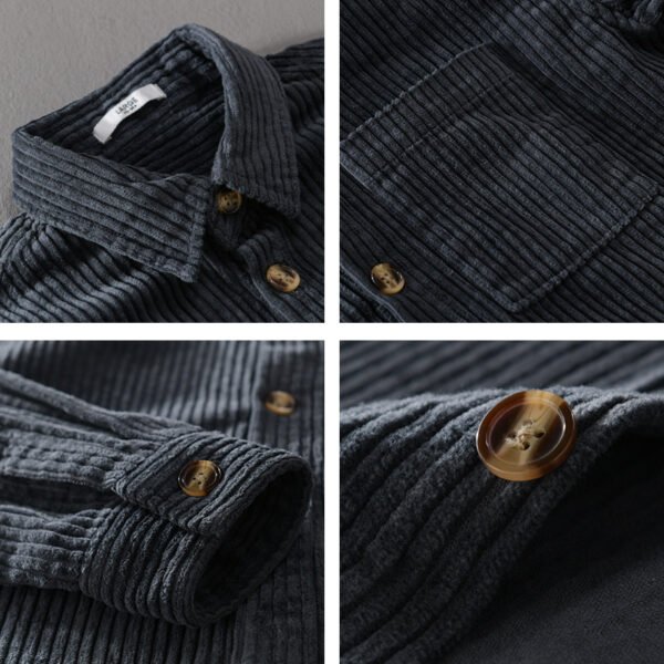 Autumn and winter men's corduroy long sleeved shirt, simple, casual, trendy, retro, handsome men's shirt - Image 4