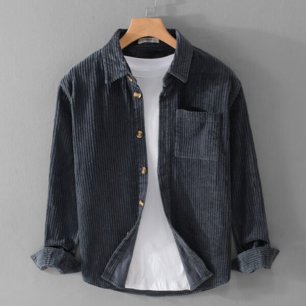 Autumn and winter men's corduroy long sleeved shirt, simple, casual, trendy, retro, handsome men's shirt - Image 2