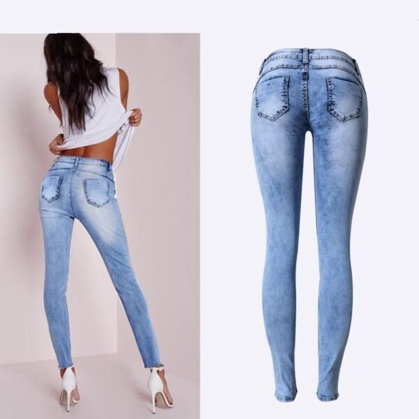 Summer Style Low Waist Sky Blue Patchwork Skinny Tights Women Pencil Jeans High Stretch Sexy Push Up Denim Women Fashion Jeans - Imagen 3