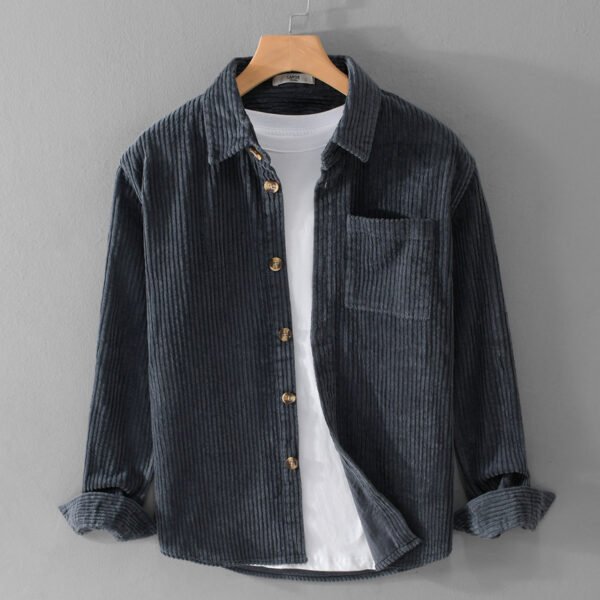 Autumn and winter men's corduroy long sleeved shirt, simple, casual, trendy, retro, handsome men's shirt - Image 8