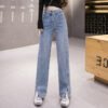 Straight Slit Jeans Women's Spring And Autumn New Korean Loose High Waist Slim Sagging Mopping Pants - Image 3