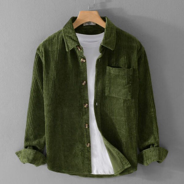 Autumn and winter men's corduroy long sleeved shirt, simple, casual, trendy, retro, handsome men's shirt - Image 7
