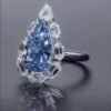 Water Drop Ice Flower Cut Synthetic Blue Diamond 925 Silver Bright Blue High Carbon Diamond Pear-shaped Female Ring - Image 4