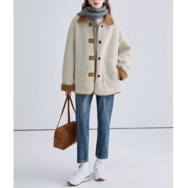 New Corduroy Color Contrast Patchwork Coat - Image 4