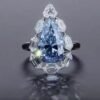 Water Drop Ice Flower Cut Synthetic Blue Diamond 925 Silver Bright Blue High Carbon Diamond Pear-shaped Female Ring