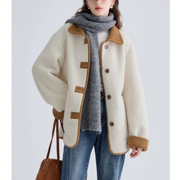 New Corduroy Color Contrast Patchwork Coat - Image 5