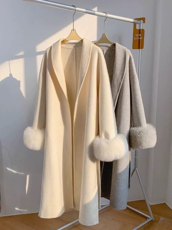 Women's Long Lapel Reversible Cashmere Coat – Image 7