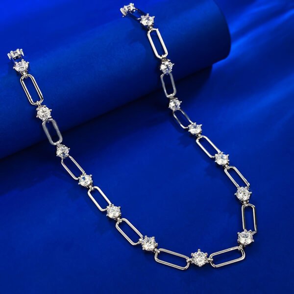 Ins Style Twin Round Diamond S925 Silver Clip Necklace Clavicle Chain - immagine 6