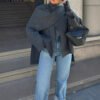 Asymmetric shawl scarf knitted sweater gray long sleeved cardigan - immagine 7