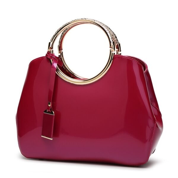 One-shoulder wedding bag shiny patent leather handle crossbody handbag bridal bag - obrazek 3