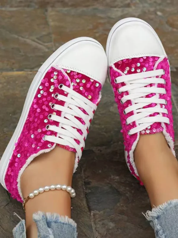 Sequin Round Toe Flat Sneakers - 画像 (8)