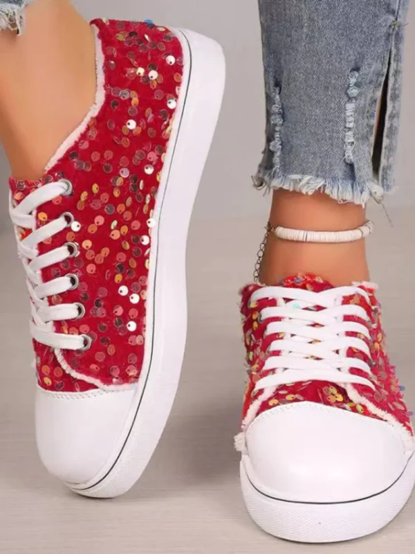 Sequin Round Toe Flat Sneakers - 画像 (4)