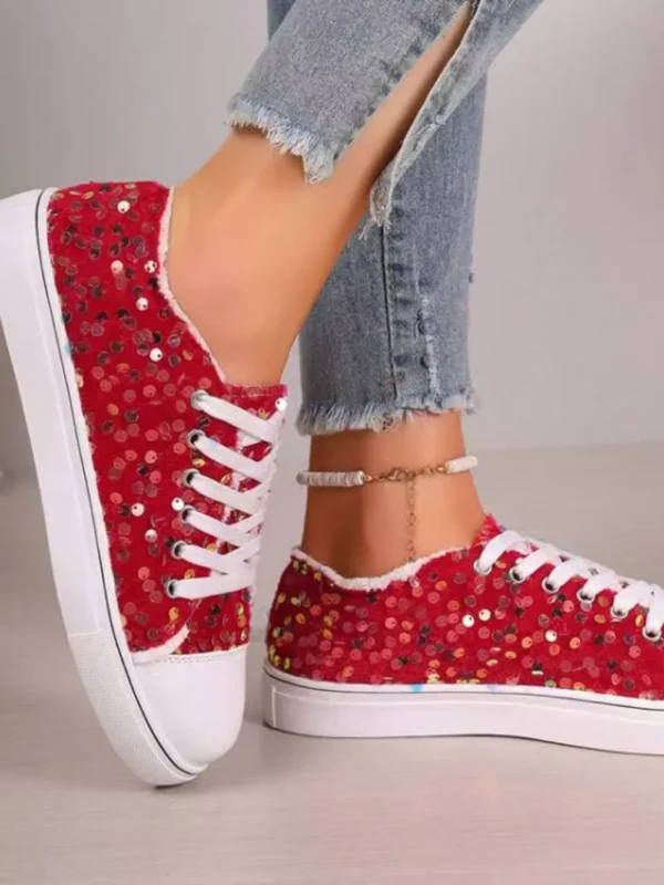Sequin Round Toe Flat Sneakers - 画像 (3)