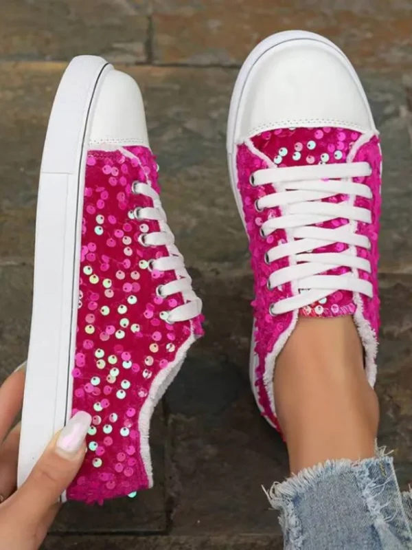 Sequin Round Toe Flat Sneakers - 画像 (7)