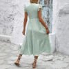 New V-neck slit fresh light green textured dress for women - Image 2