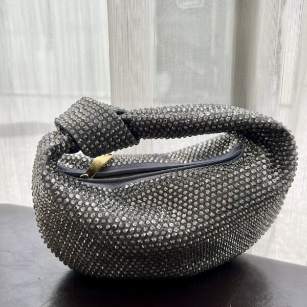 Crystal diamond inlaid diamond carrying small bag with knots, half moon shaped underarm women's bag - 画像 (10)