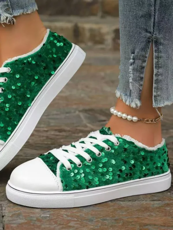 Sequin Round Toe Flat Sneakers - 画像 (11)