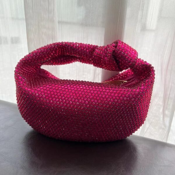 Crystal diamond inlaid diamond carrying small bag with knots, half moon shaped underarm women's bag - 画像 (13)