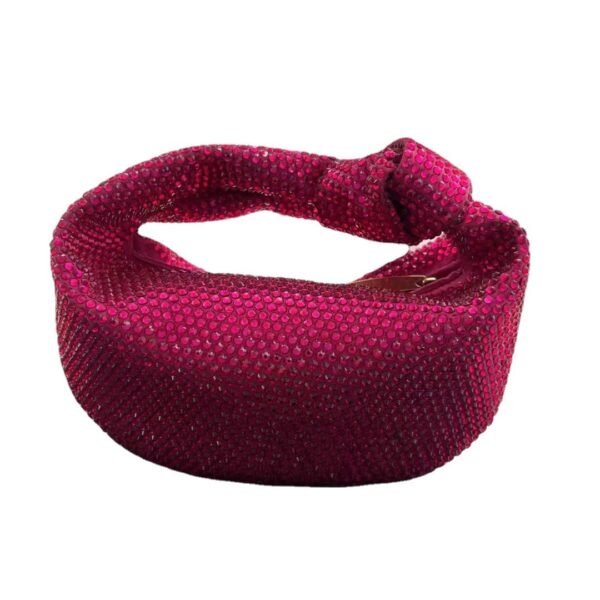 Crystal diamond inlaid diamond carrying small bag with knots, half moon shaped underarm women's bag - 画像 (9)
