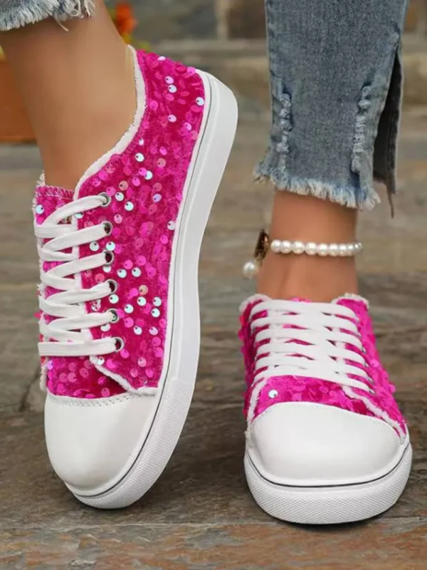 Sequin Round Toe Flat Sneakers - 画像 (6)