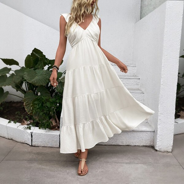 Solid color comfortable vacation style dress for women - 画像 (2)