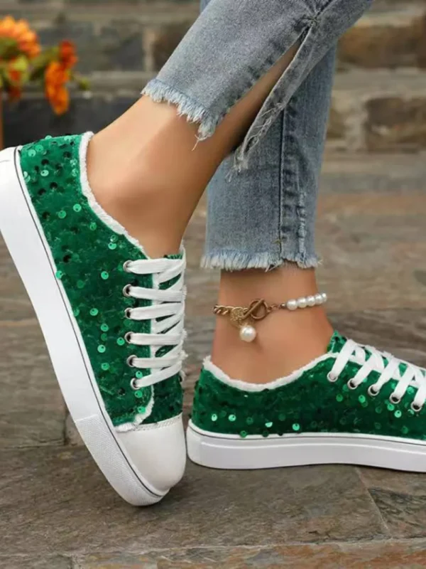 Sequin Round Toe Flat Sneakers - 画像 (9)