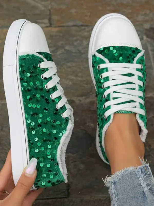 Sequin Round Toe Flat Sneakers - 画像 (10)