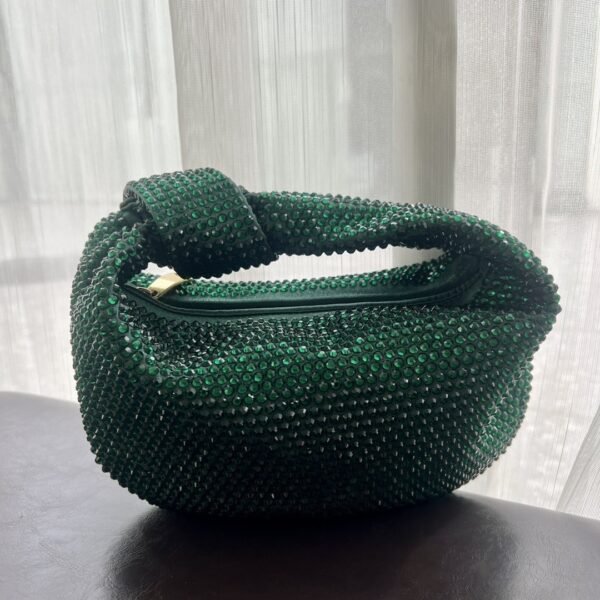 Crystal diamond inlaid diamond carrying small bag with knots, half moon shaped underarm women's bag - 画像 (4)