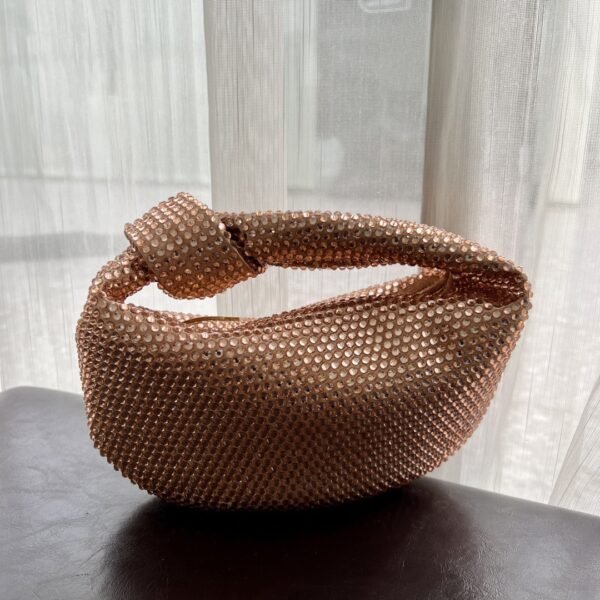 Crystal diamond inlaid diamond carrying small bag with knots, half moon shaped underarm women's bag - 画像 (5)